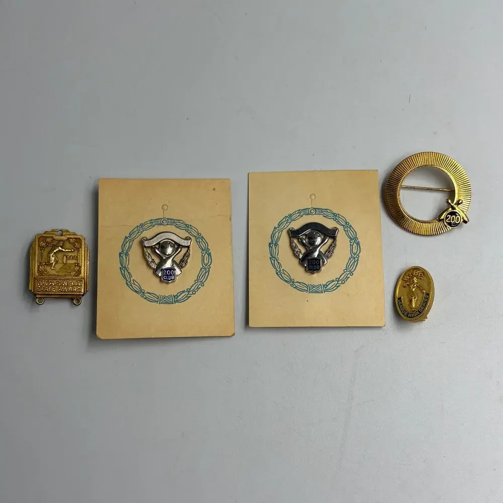 Lot 5 Vintage Bowling 200 Club Pins Charms + WIBC Pins WV SWBA